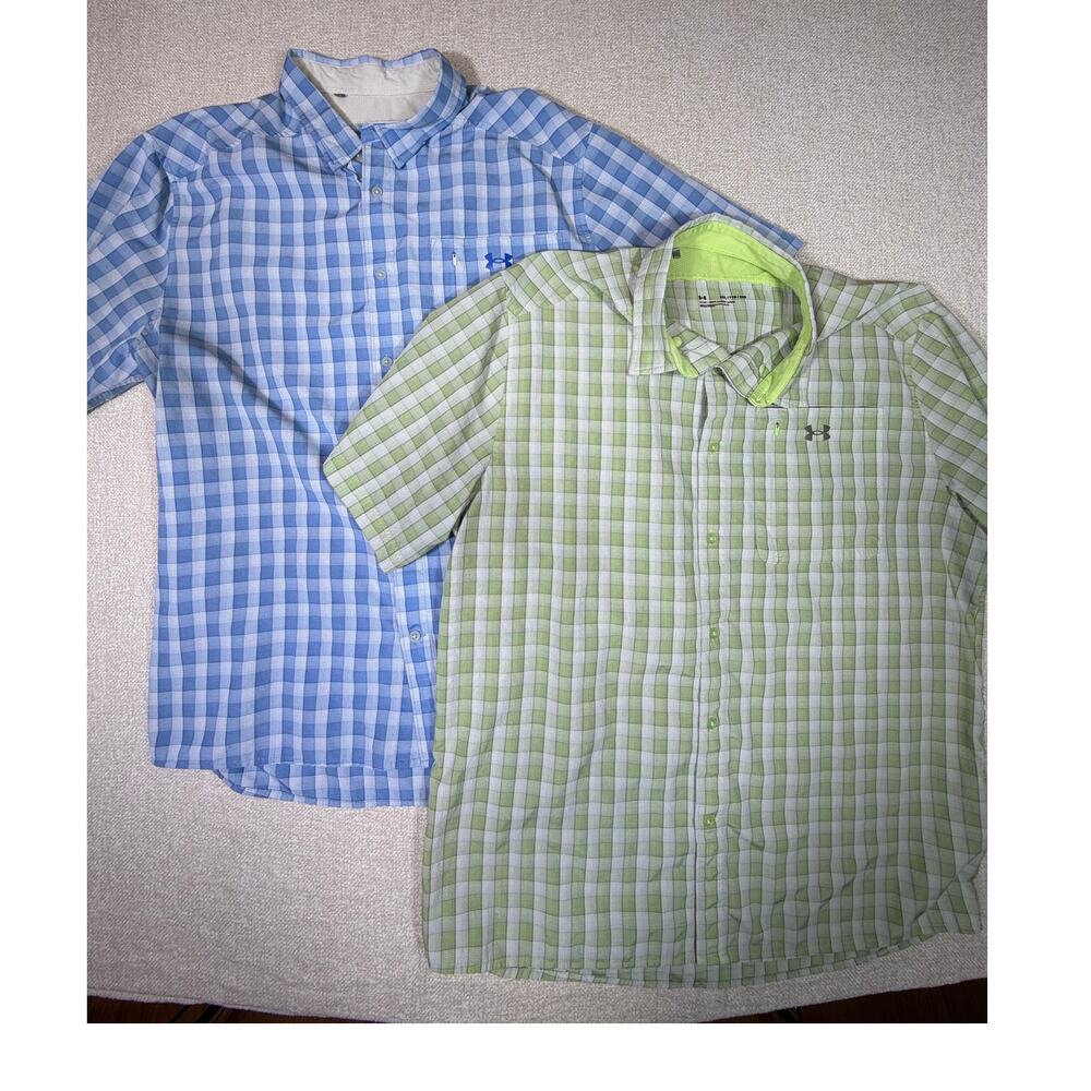 Under Armour Men's 2XL Blue Green Lot 2 Drift Tide 2.0 Short Sleeve Button Shirt
